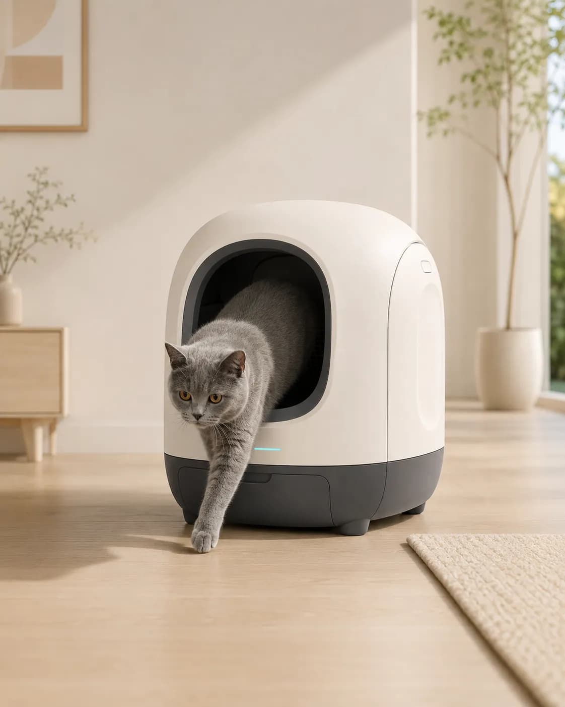Cat relaxing in a modern peaceful home environment with NORA